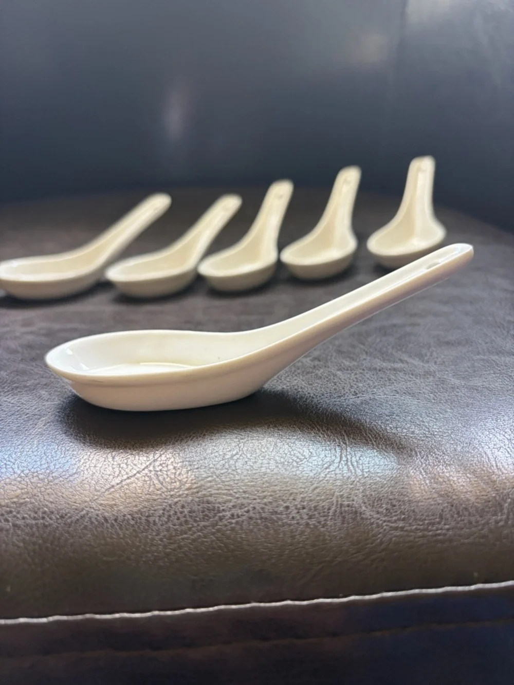 Crate&Barrel Cream Ceramic Asian Soup Spoons - Set of 6